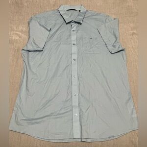 Travis Mathew Men Light Blue 99%Cotton Short Sleeve Button Up Shirt W/Pocket 2XL